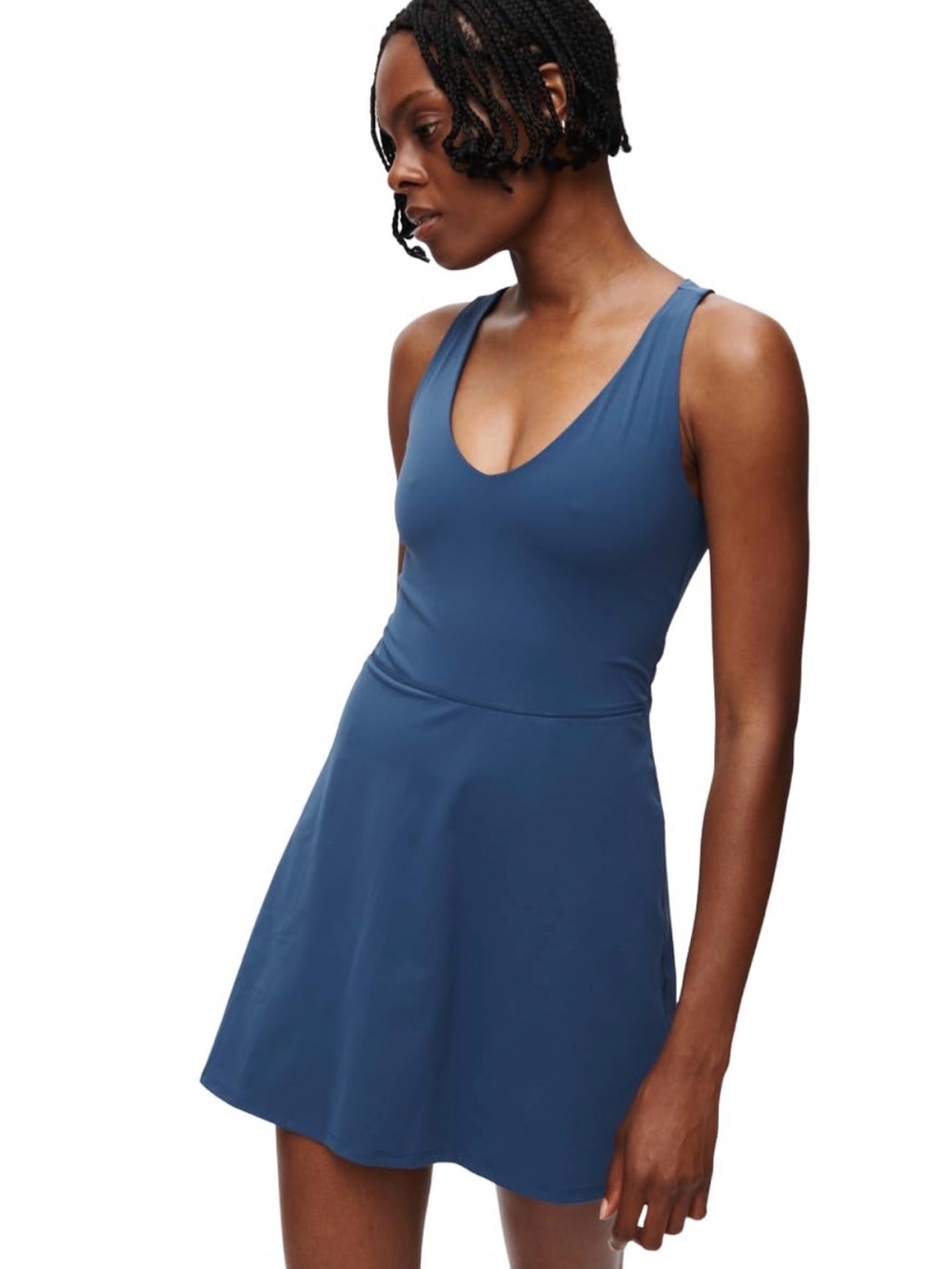 Outdoor Voices Slate Blue Scoop-Neck Mini Dress
